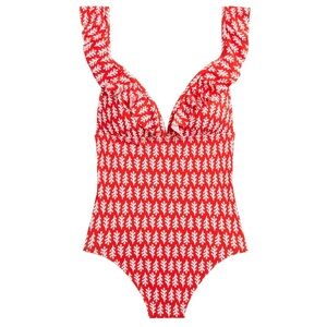 J. Crew Floral Ruffle-shoulder V-neck One-piece Swimsuit NWT